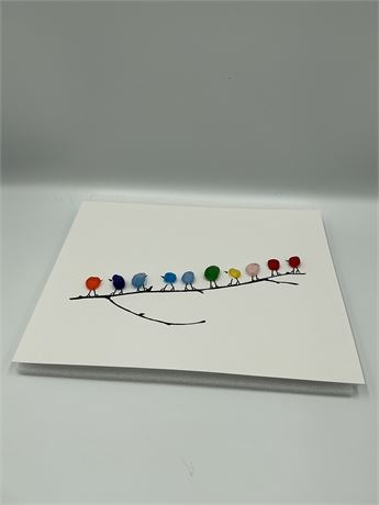 Sea Glass Rainbow Birds on Branch Art